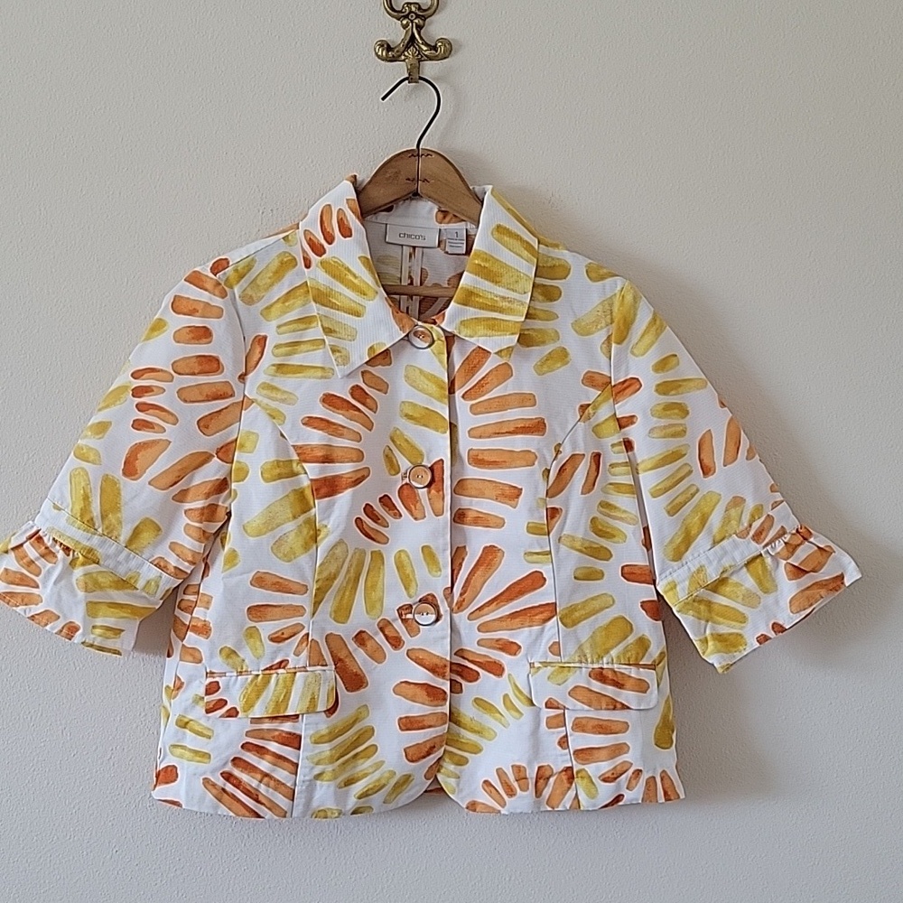 Chico's Flower Power Cotton Short Jacket Size Medium‎